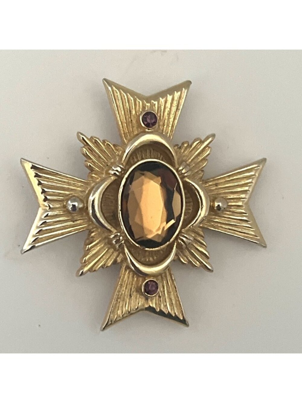 Vintage Avon Allegro Collection Maltese Cross Brooch Pendant Gold Tone Metal